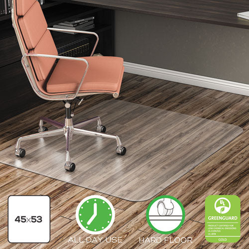 Tapete para silla Economat para uso durante todo el día para pisos duros, 45 x 53, borde ancho, transparente