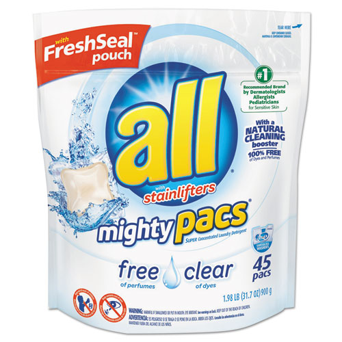 Mighty Pacs Free And Clear Super Concentrated Laundry Detergent, 39/pack, 6 Packs/carton