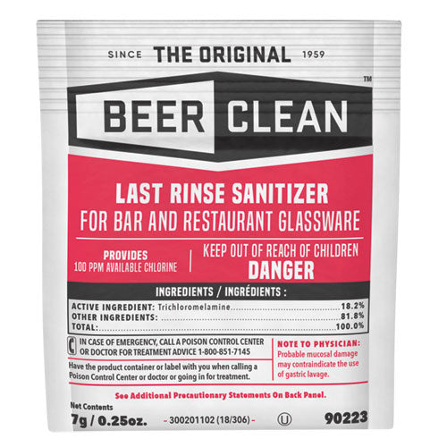 Beer Clean Last Rinse Glass Sanitizer, polvo, paquete de 0.25 oz, 100/cartón