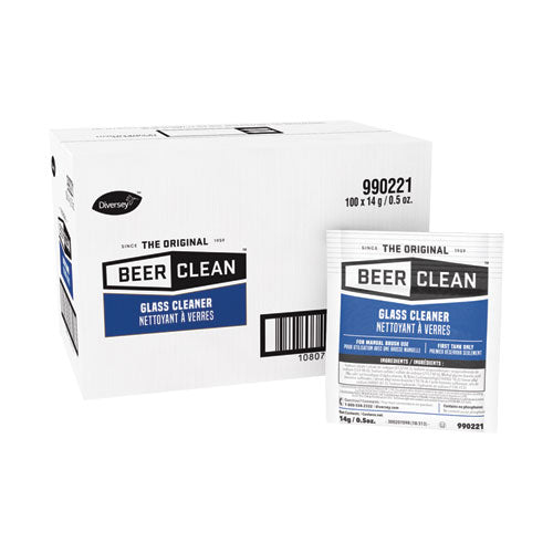 Limpiador de vidrio Beer Clean, en polvo, paquete de 0.5 oz, 100/cartón