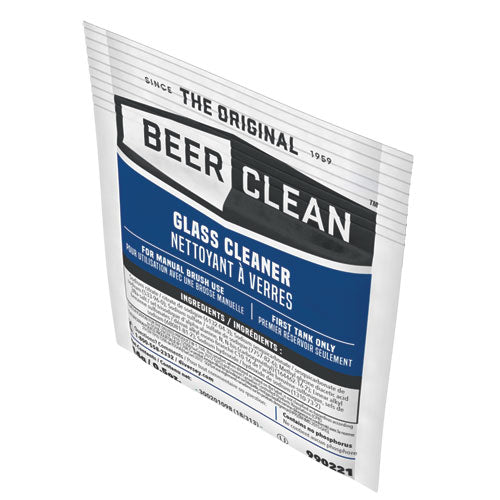 Limpiador de vidrio Beer Clean, en polvo, paquete de 0.5 oz, 100/cartón