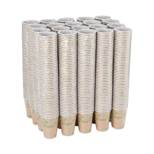 Vasos para frío/calor de fibra reciclada Ecosmart, 12 oz, Kraft/verde, 50/manga, 20 manguitos/cartón
