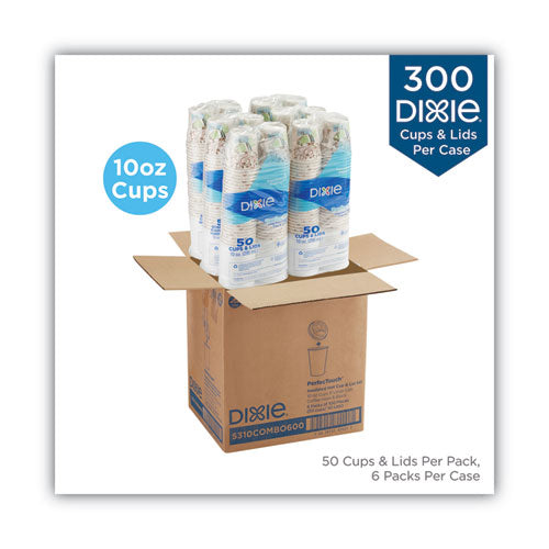 Perfectouch Combo de tazas y tapas de papel para bebidas calientes, 10 oz, multicolor, 50 tazas/tapas/paquete, 6 paquetes/cartón