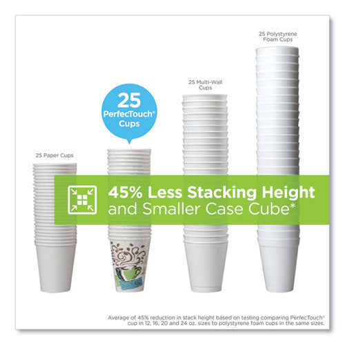 Perfectouch Vasos de papel para bebidas calientes, 12 oz, diseño Coffee Haze, envueltos individualmente, 1,000/caja