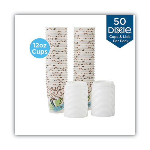 Perfectouch Combo de tazas y tapas de papel caliente, 12 oz, multicolor, 50 tazas/tapas/paquete