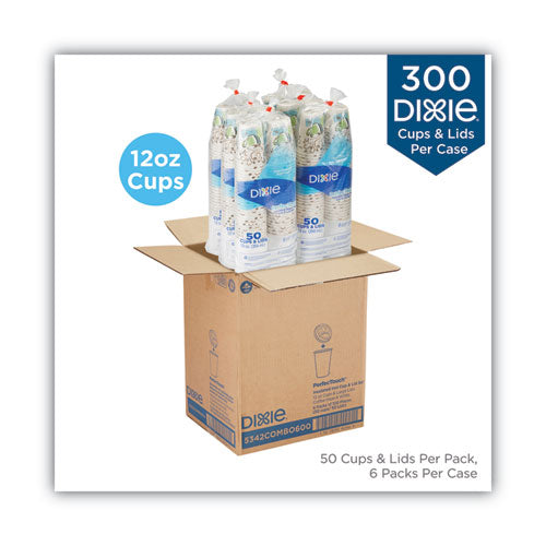 Perfectouch Combo de tazas y tapas de papel para bebidas calientes, 12 oz, multicolor, 50 tazas/tapas/paquete, 6/paquetes/cartón