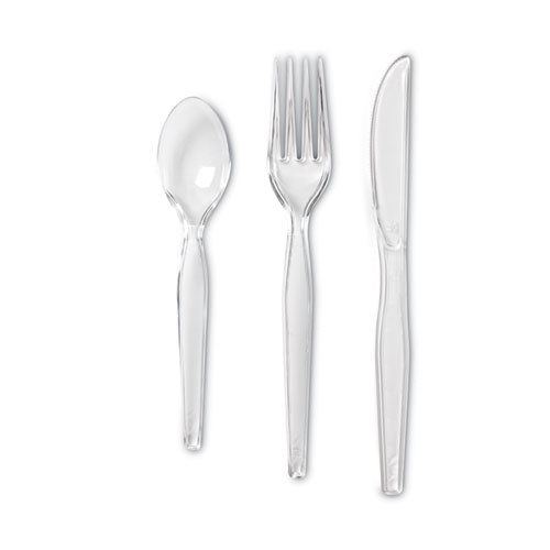 Bandeja para cubiertos con utensilios de plástico transparente: 600 tenedores, 600 cuchillos, 600 cucharas