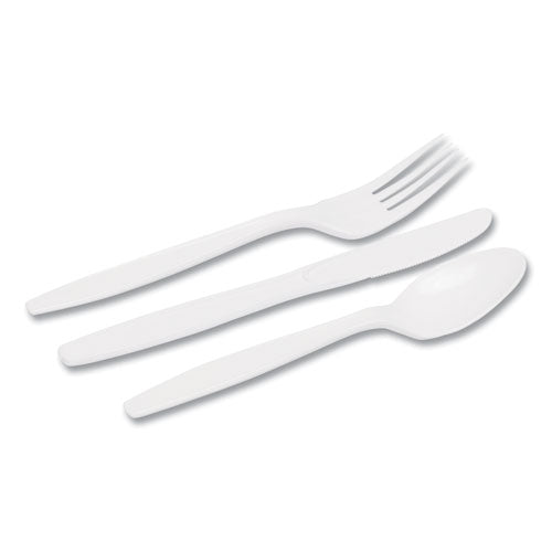 Paquete combinado, bandeja con utensilios de plástico blanco, 56 tenedores, 56 cuchillos, 56 cucharas, 6 paquetes