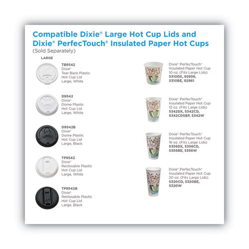 Tapas Dome Drink-thru, se adapta a vasos calientes de papel Dixie de 10 oz a 20 oz, blanco, 100/paquete
