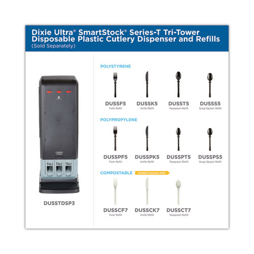 Smartstock Tri-tower Dispenser, Forks/knives/spoons, 13.16 X 16.07 X 31.03, Black/gray