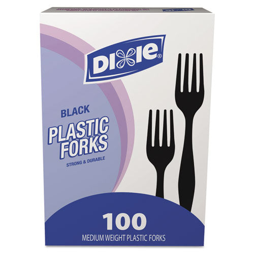 Cubiertos de plástico, tenedores medianos pesados, negros, 1000/caja