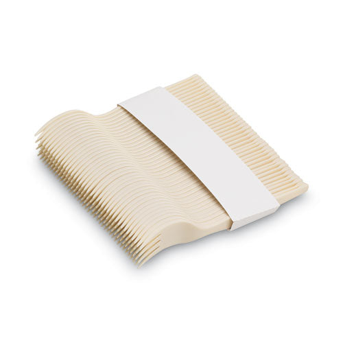 Recambio de cubiertos de plástico Smartstock, tenedores, 6.5", Serie-o mezcla biológica de peso medio, beige, 40/paquete, 24 paquetes/cartón