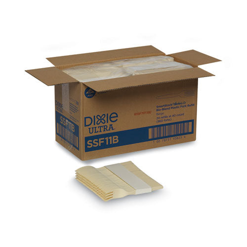 Recambio de cubiertos de plástico Smartstock, tenedores, 6.5", Serie-o mezcla biológica de peso medio, beige, 40/paquete, 24 paquetes/cartón