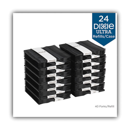 Recambio de cubiertos de plástico Smartstock, tenedores, 6.5", Serie-o de peso mediano, negro, 40/paquete, 24 paquetes/cartón
