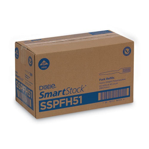 Recambio de cubiertos de plástico Smartstock, tenedores, 6", Series-o Heavyweight, negro, 40/paquete, 24 paquetes/cartón