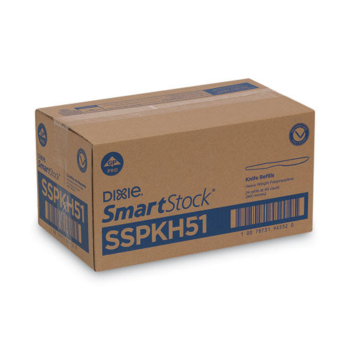 Recambio de cubiertos de plástico Smartstock, cuchillos, 7", Series-o Heavyweight, negro, 40/paquete, 24 paquetes/cartón