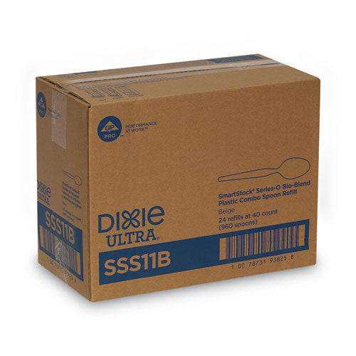 Recambio de cubiertos de plástico Smartstock, cucharas, 6", Serie-o mezcla biológica de peso medio, beige, 40/paquete, 24 paquetes/cartón