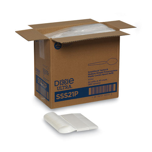 Recambio de cubiertos de plástico Smartstock, cucharadita, 5.5", Serie-b de peso medio, blanco, 40/paquete, 24 paquetes/cartón