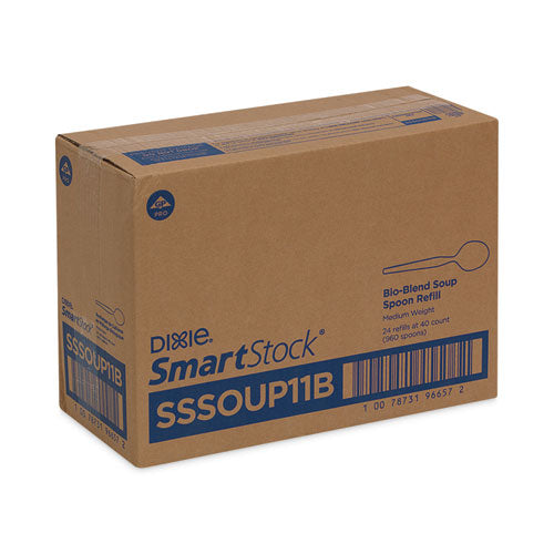 Recambio de cubiertos de plástico Smartstock, cuchara sopera, 6", Serie-o de peso medio, beige, 40/paquete, 24 paquetes/cartón