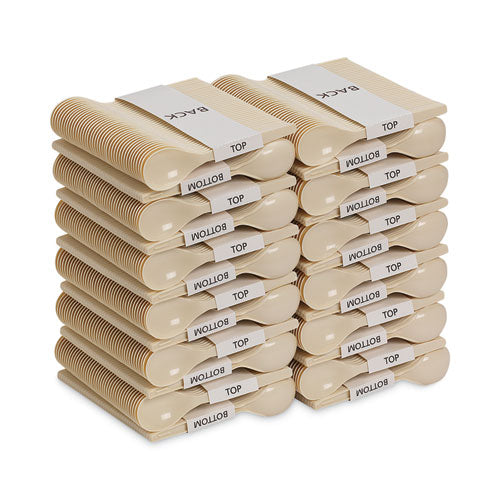 Recambio de cubiertos de plástico Smartstock, cuchara sopera, 6", Serie-o de peso medio, beige, 40/paquete, 24 paquetes/cartón