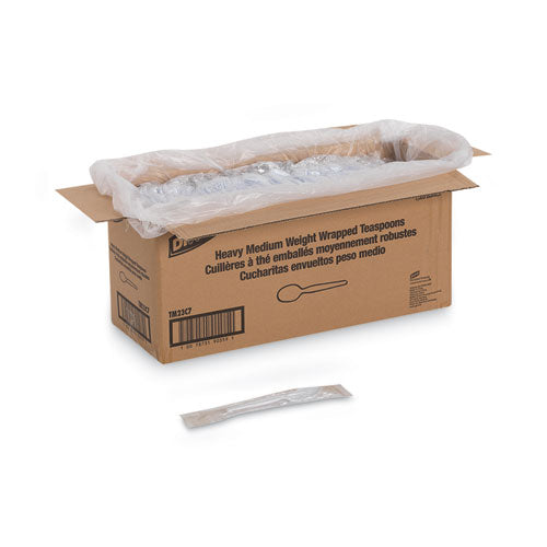 Cubiertos de poliestireno de peso medio envueltos individualmente, cucharaditas, blanco, 1000/caja