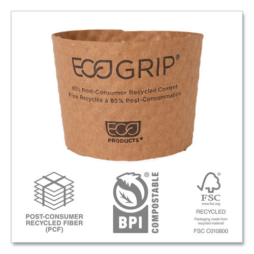 Fundas para vasos calientes Ecogrip: renovables y compostables, se adaptan a vasos de 12, 16, 20 y 24 onzas, Kraft, 1300/cartón