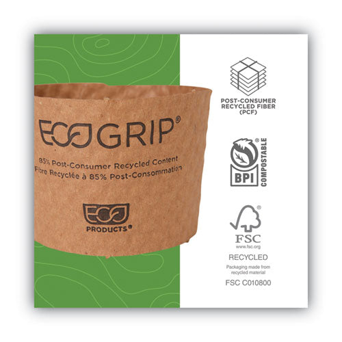 Fundas para vasos calientes Ecogrip: renovables y compostables, se adaptan a vasos de 12, 16, 20 y 24 onzas, Kraft, 1300/cartón