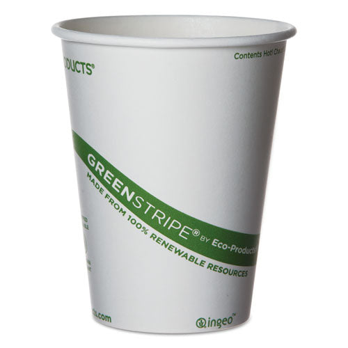 Vasos para bebidas calientes renovables y compostables Greenstripe, 12 oz, 50/paquete, 20 paquetes/cartón