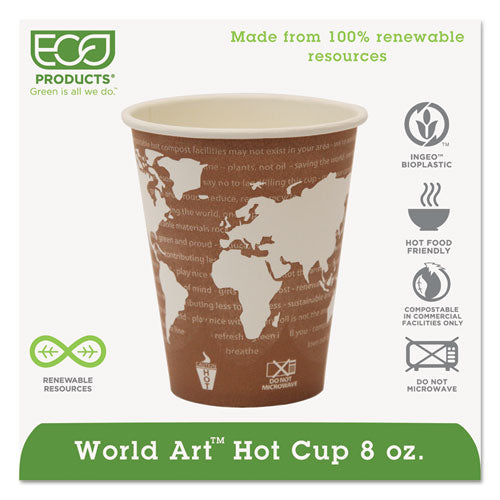 World Art Vasos para bebidas calientes renovables y compostables, 8 oz, 50/paquete, 20 paquetes/cartón