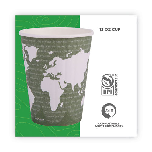 World Art Tazas térmicas térmicas renovables y compostables, Pla, 12 oz, 40/paquetes, 15 paquetes/cartón