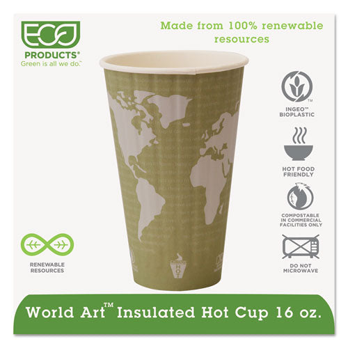 World Art Tazas térmicas térmicas renovables y compostables, Pla, 16 oz, 40/paquetes, 15 paquetes/cartón
