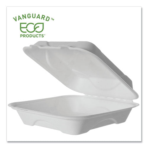 Conchas de caña de azúcar renovables y compostables Vanguard, 1 compartimento, 9 x 9 x 3, blanco, 200/cartón