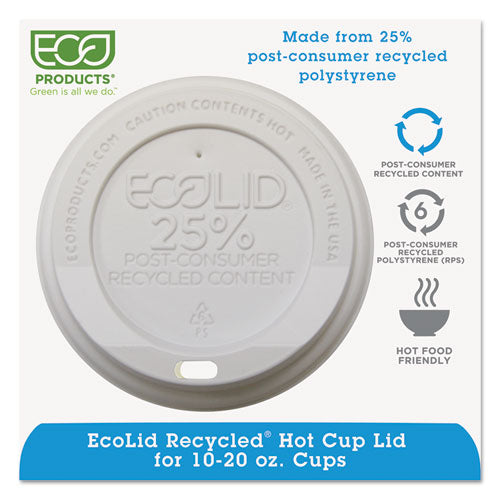 Ecolid 25 % de contenido reciclado Tapa para vaso caliente, blanca, se adapta a vasos de 10 oz a 20 oz, 100/paquete, 10 paquetes/cartón