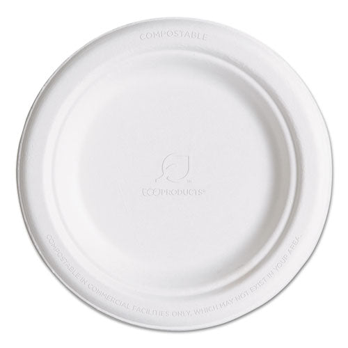 Platos de caña de azúcar renovables, 6" de diámetro, blanco natural, 1,000/caja