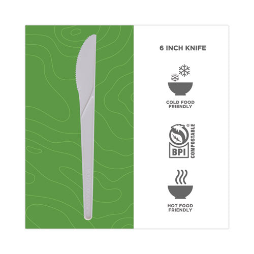 Cubertería compostable Plantware, cuchillo, 6", blanco perla, 50/paquete, 20 paquetes/cartón