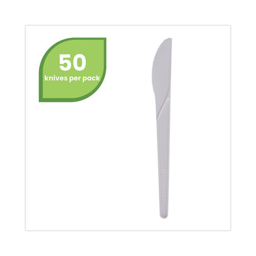 Cubertería compostable Plantware, cuchillo, 6", blanco perla, 50/paquete, 20 paquetes/cartón