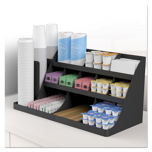 Organizador de accesorios y condimentos de café extragrande, 14 compartimentos, 24 x 11,8 x 12,5, negro