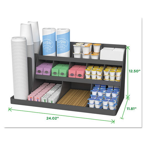 Organizador de accesorios y condimentos de café extragrande, 14 compartimentos, 24 x 11,8 x 12,5, negro