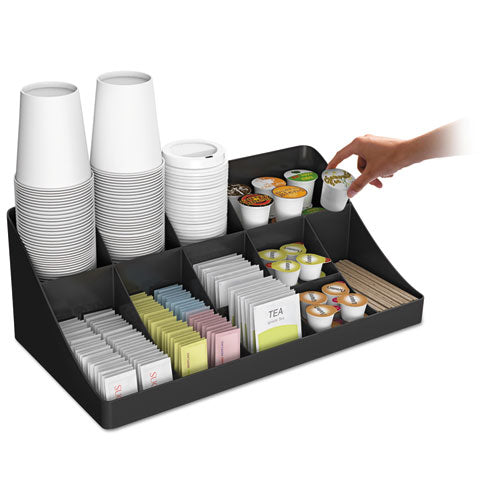 Organizador de condimentos de café de 11 compartimentos, 18,25 x 6,63 x 9,78, negro