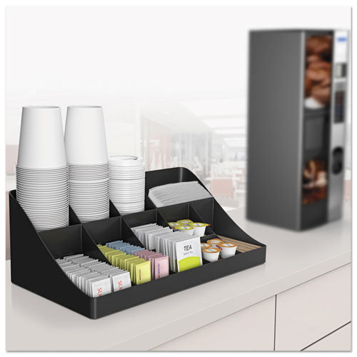 Organizador de condimentos de café de 11 compartimentos, 18,25 x 6,63 x 9,78, negro