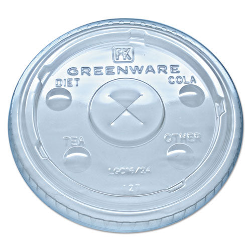Tapas para bebidas frías Greenware, se adapta a vasos de 16 oz, 18 oz, 24 oz, ranura en X, transparente, 1,000/cartón