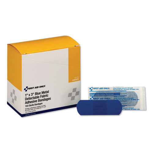 Vendas adhesivas detectables de metal azul, 1 x 3, plástico con lámina, 100/caja, 12 cajas/cartón