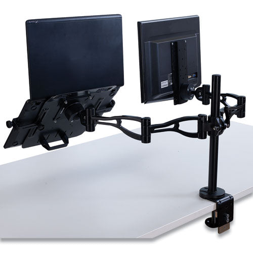 Brazo de monitor de profundidad ajustable serie profesional, rotación de 360 ​​grados, inclinación de 37 grados, giro de 360 ​​grados, negro, soporta 24 libras