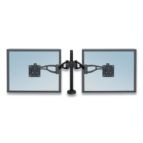 Brazo de monitor dual de profundidad ajustable serie profesional, rotación de 360 ​​grados, inclinación de 37 grados, giro de 360 ​​grados, negro, soporta 24 libras
