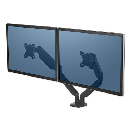 Brazo de monitor doble serie Platinum para monitores de 27", rotación de 360 ​​grados, inclinación de +85 grados/-20 grados, panorámica de 360 ​​grados, negro, soporta 20 libras