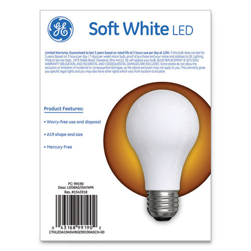 Bombilla LED clásica de luz blanca suave, sin atenuación, A19, 8 W, 4/paquete
