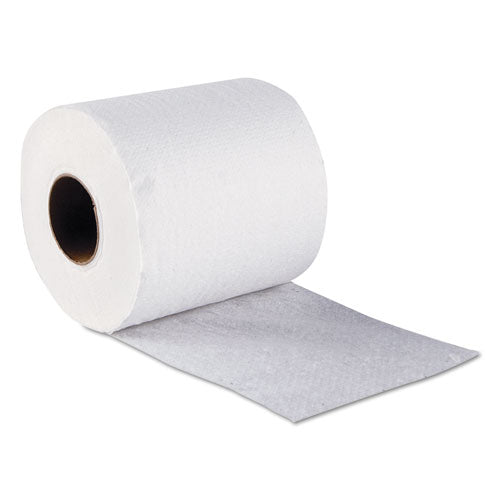 Papel higiénico estándar, apto para sépticas, rollos envueltos individualmente, 1 capa, blanco, 1000 hojas/rollo, 96 rollos envueltos/cartón
