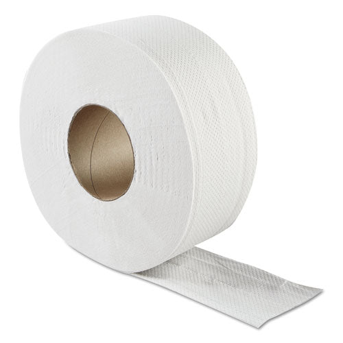 Papel higiénico Jrt Jumbo, seguro séptico, 2 capas, blanco, 3.3" x 500 pies, 12/caja