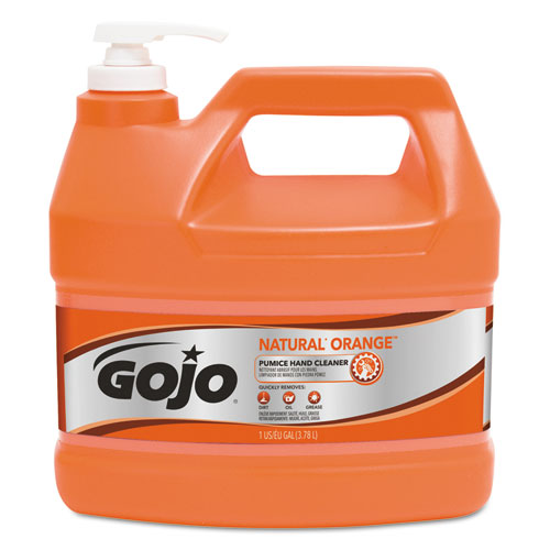 Limpiador de manos de piedra pómez naranja natural, cítricos, botella con bomba de 0.5 gal, 4/cartón