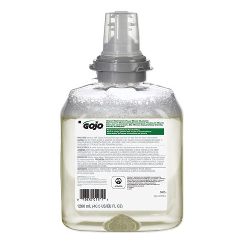 Repuesto de limpiador de manos en espuma certificado Tfx Green, sin perfume, 1,200 ml, 2/cartón